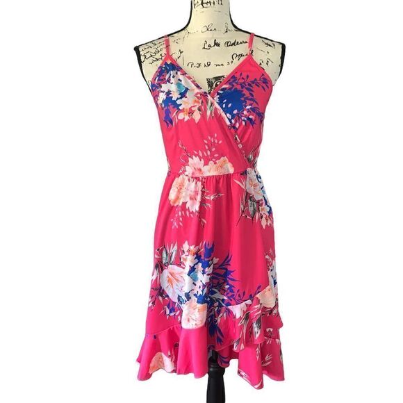 Ultranice hot pink floral assymetric sun dress NWT small - Picture 1 of 7